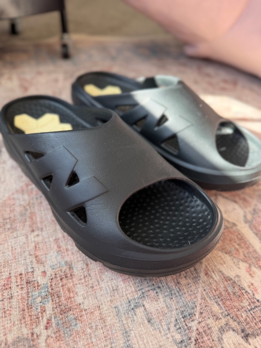 Men’s New Balance Black Fresh Foam Slides with Gold Hex Accent